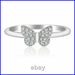 1.00Ct Round Cut VVS1 Diamond Butterfly Design Wedding Ring 14K White Gold Over