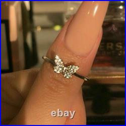 1.00Ct Round Cut VVS1 Diamond Butterfly Design Wedding Ring 14K White Gold Over