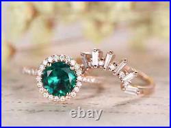 14K Rose Gold Plated Cut Emerald Gemstone Crown Design Victorian Ring For Women