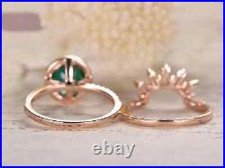14K Rose Gold Plated Cut Emerald Gemstone Crown Design Victorian Ring For Women