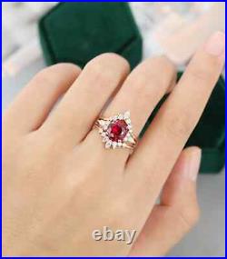 14K Rose Gold Solid Moissanite Studded Ruby Ring For Women Trio Jewelry Design