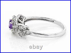 14K White Gold Amethyst Gemstone Round Cut Victorian Jewelry Floral Design Ring