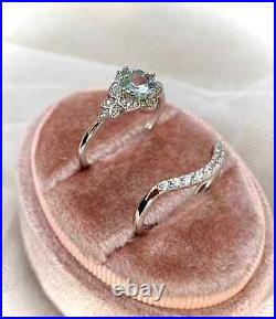 14K White Gold Solid Jewelry Aquamarine Ring For Her Moissanite Studded Design