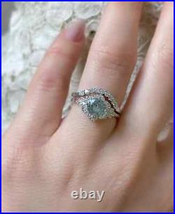 14K White Gold Solid Jewelry Aquamarine Ring For Her Moissanite Studded Design