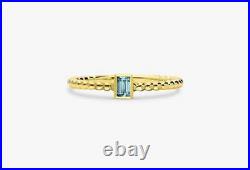 14K Yellow Gold & Natural Aquamarine Beaded Design Gemstone Birthstone Ring