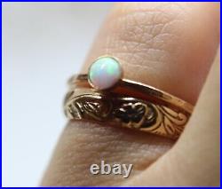 14K Yellow Gold Round Cut Fiery Opal Gemstone Nature Design Dainty Ring Set