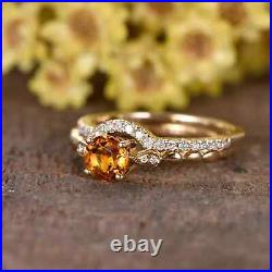 14K Yellow Gold Solid Citrine Ring For Women Moissanite Studded Victorian Design