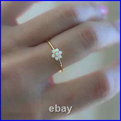 14K Yellow Gold Solid Opal Ring For Her Moissanite Studded Jewelry Flower Design