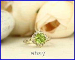 14K Yellow Gold Solid Peridot Ring For Women Moidssanite Studded Band Design Set