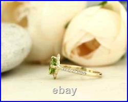 14K Yellow Gold Solid Peridot Ring For Women Moidssanite Studded Band Design Set