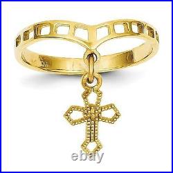 14k Yellow Gold Open Work Design Dangle Cross Band Ring All Sizes Available Sz6