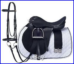15 Inch All Purpose English Saddle Package Black All Leather 7 Gullet