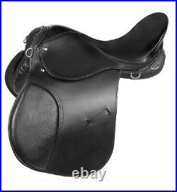 16 17 18 English Horse Saddle All Purpose Jumping Black Leather Stirrups Girth