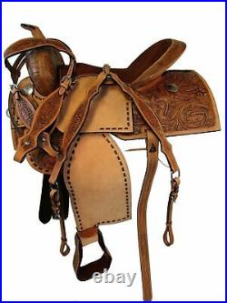 16 Inches Racing Trail Tooled Leather Pleasure Deep Seat Western Horse Saddle