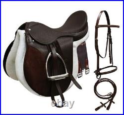 17 ALL PURPOSE ENGLISH SADDLE STARTER SET with Leather headstall Pad Stirrups +