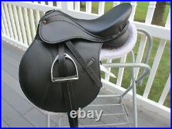 17'' RIVIERA BLACK SYNTHETIC A/P ENGLISH SADDLE w LEATHERS & IRONS HIGH WITHERS
