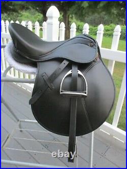 17'' RIVIERA BLACK SYNTHETIC A/P ENGLISH SADDLE w LEATHERS & IRONS HIGH WITHERS