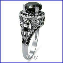 2.50Ct Black Round Cut Simulated Diamond Engagement Ring 14K White Gold Finish