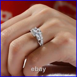 2.50Ct Princess Cut Moissanite Engagement Band Design Ring 14K White Gold Plated