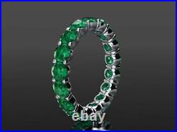 2.50ct Emerald Round Diamond Eternity Weeding Band Ring 14k White Gold Finish
