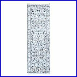 2'8x8'3 Silk 250 Kpsi Ivory All Over Design Nain Runner Handknotted Rug R59389