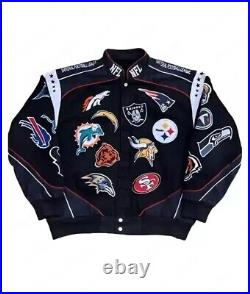 2024 NFL All Teams Black Unisex Bomber Jacket Stylish embroidery Patch Design