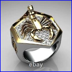2Tone 925 Silver Simulated Diamond Scorpio Animal Punk Design Ring For Men's