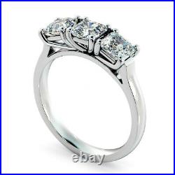 3.0ct ASSER CUT DIAMOND SIMULATED TRILOGY ENGAGEMENT RING 14K WHITE GOLD FINISH