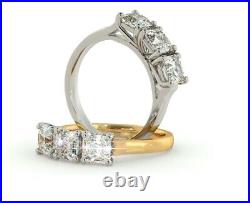 3.0ct ASSER CUT DIAMOND SIMULATED TRILOGY ENGAGEMENT RING 14K WHITE GOLD FINISH