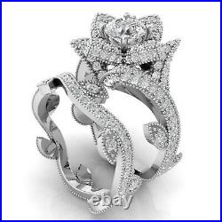 3.40Ct Round Cut White Diamond Flower Design Engagement Wedding Ring 925 Silver