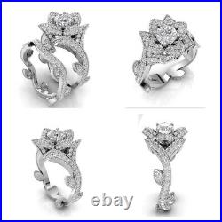 3.40Ct Round Cut White Diamond Flower Design Engagement Wedding Ring 925 Silver