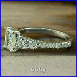 3.50Ct White Emerald Cut Real Moissanite Engagement Ring 14K White Gold Finish