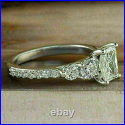 3.50Ct White Emerald Cut Real Moissanite Engagement Ring 14K White Gold Finish