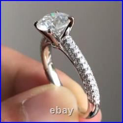 3 Ct Round Cut Moissanite Pretty Design Engagement Ring 14k White Gold Finish