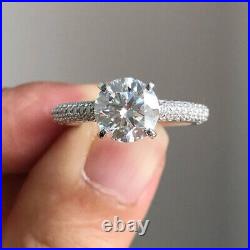 3 Ct Round Cut Moissanite Pretty Design Engagement Ring 14k White Gold Finish