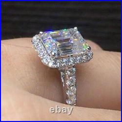 3Ct Emerald Cut HPHT Diamond Ring Lab Created Halo Design 14K White Gold Plated