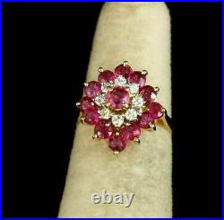 3Ct Round Cut Red Ruby Halo Flower Design Engagement Ring 14K Yellow Gold Over
