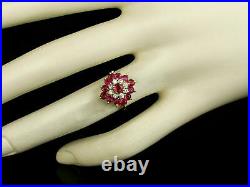 3Ct Round Cut Red Ruby Halo Flower Design Engagement Ring 14K Yellow Gold Over