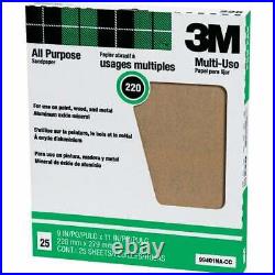 3M All-Purpose 9 In. X 11 In. 220 Grit Very Fine Sandpaper (25-Pack) 10 pk