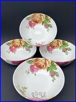 4 Royal Albert COUNTRY ROSE Cereal Soup All Purpose Bowls NIB New Pink Yellow