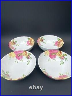 4 Royal Albert COUNTRY ROSE Cereal Soup All Purpose Bowls NIB New Pink Yellow