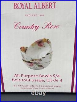 4 Royal Albert COUNTRY ROSE Cereal Soup All Purpose Bowls NIB New Pink Yellow