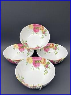 4 Royal Albert COUNTRY ROSE Cereal Soup All Purpose Bowls NIB New Pink Yellow