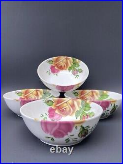 4 Royal Albert COUNTRY ROSE Cereal Soup All Purpose Bowls NIB New Pink Yellow