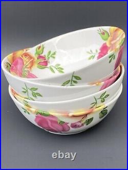 4 Royal Albert COUNTRY ROSE Cereal Soup All Purpose Bowls NIB New Pink Yellow