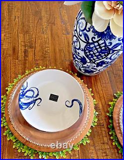 6 CeramicheItalia Blue Octopus Ceramic All Purpose Bowls White Nautical Sea Life