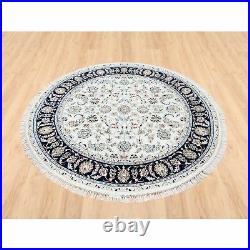 6'x6' Wool and Silk 250 KPSI Nain All Over Design Hand Knotted Round Rug R62793