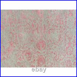 8'x10'2 Pink Hand Loomed Jacquard Wool and Art Silk All Over Design Rug R58580