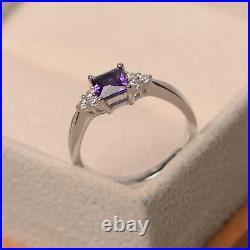 925 Sterling Silver Moissanite Studded Band Design Amethyst Ring For Women