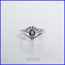 925 Sterling Silver Pear Cut Engagement/Wedding Amethyst Ring For Her Design Set